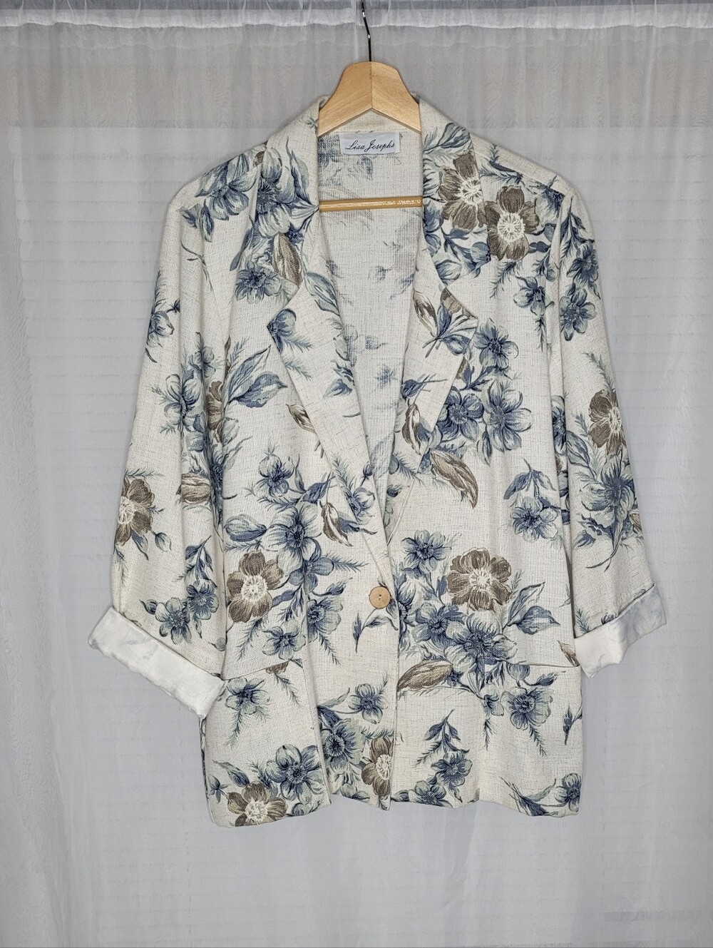Single Button Floral Linen Blazer Medium Cottagecore Light Academia Oversized